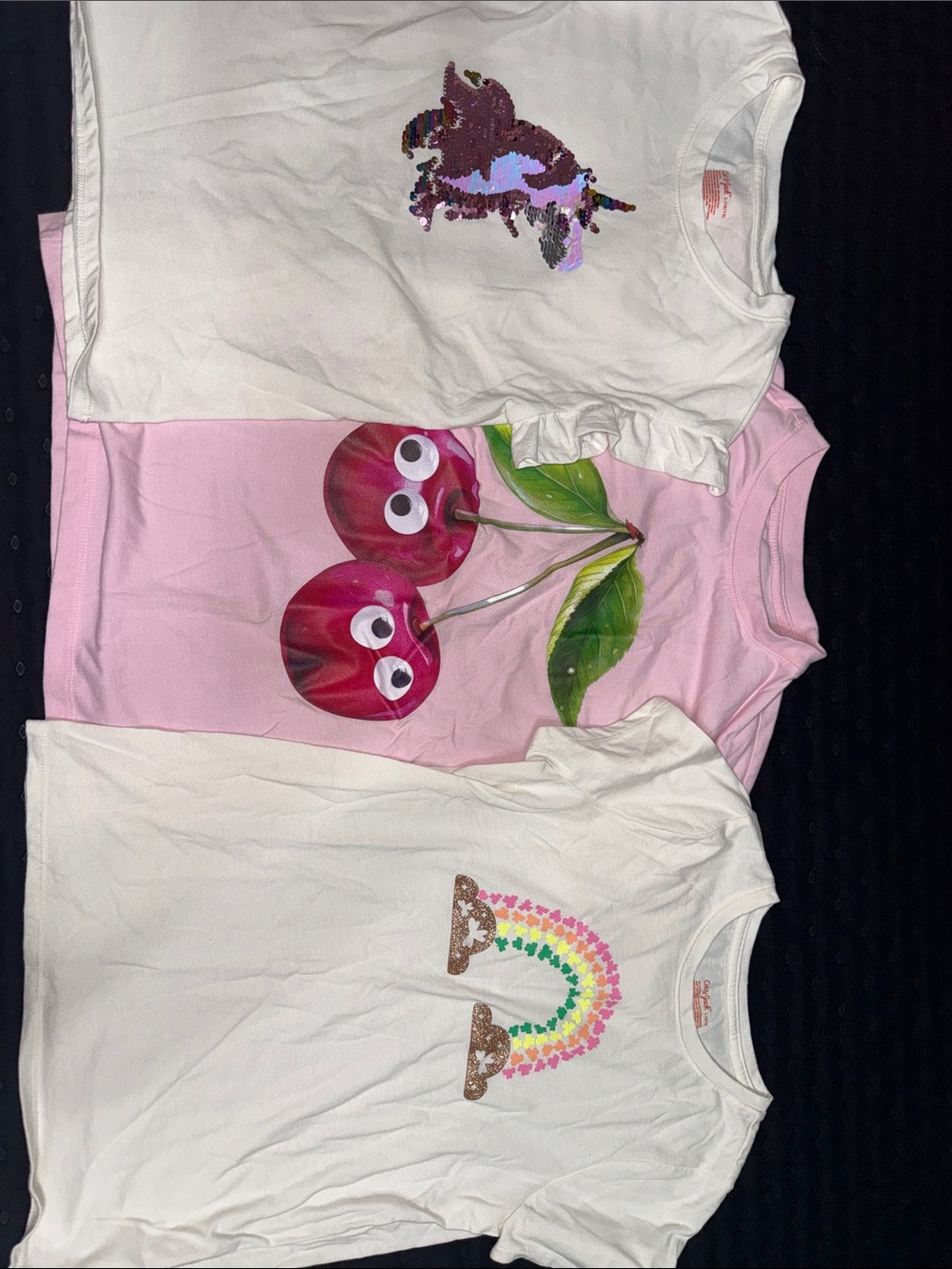 Cat & Jack Girls' Pink Cherry & White Graphic Short Sleeve Tees - 3 Pack
